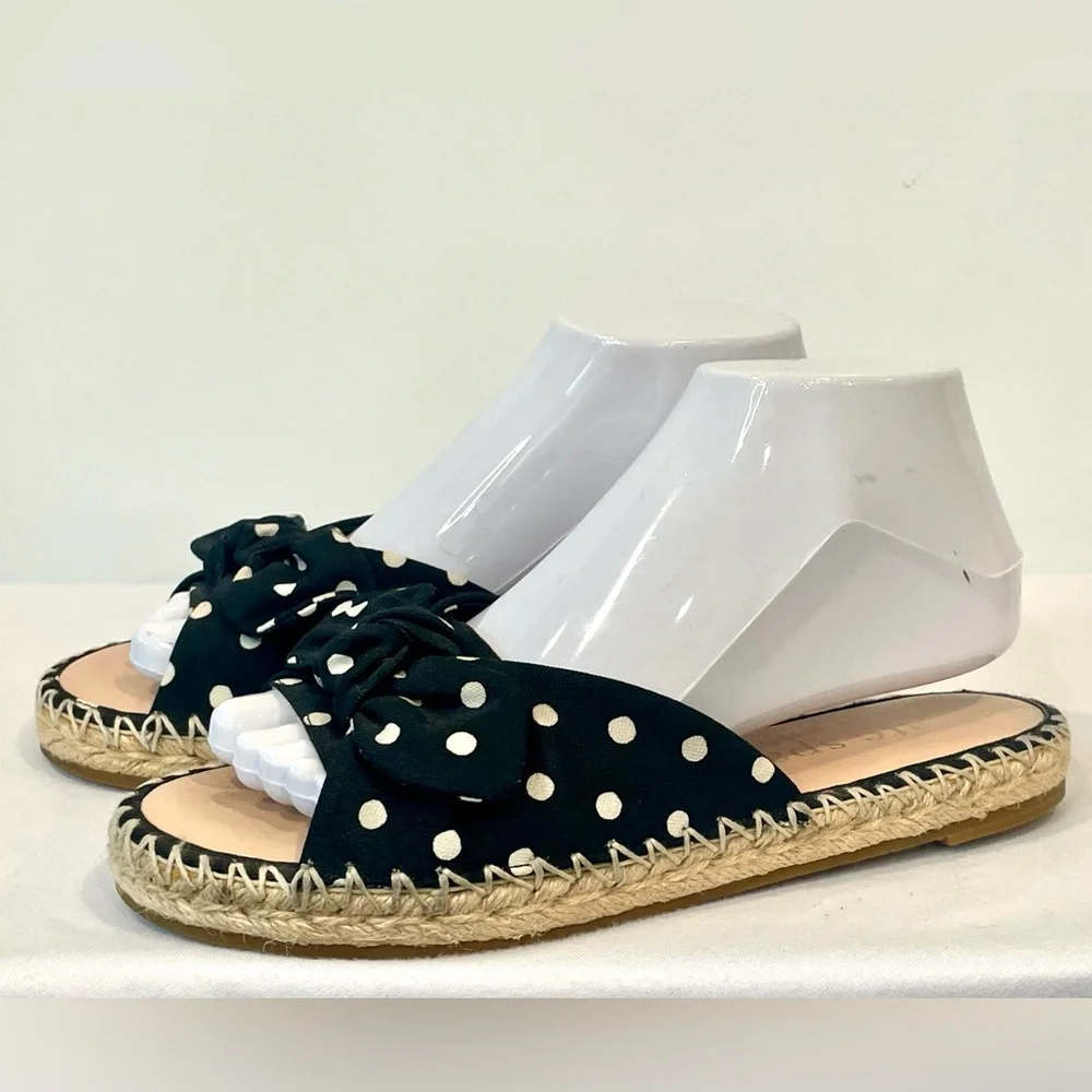 Kate Spade Espadrille Slides, Polka Dot Cotton, bows, 7, EUC